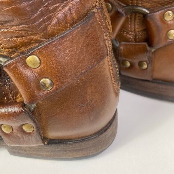 Frye Phillip Harness Tall Wide Calf Riding Boots Cognac Leather Zip Back 6M - Picture 8 of 13